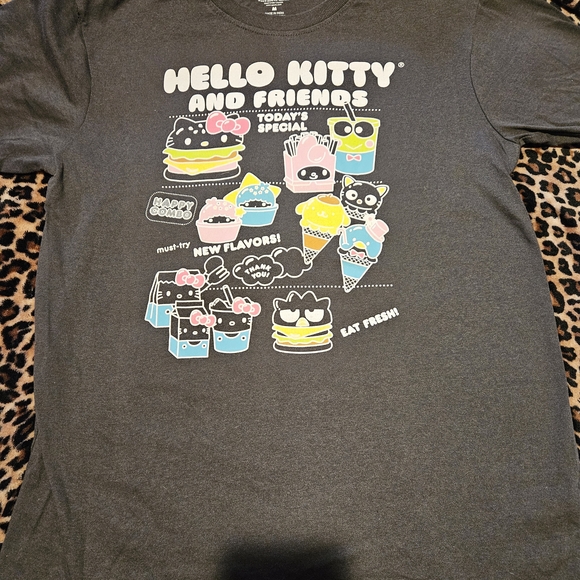 Hello Kitty Tops - Hello Kitty Graphic Short Sleeve Tee - Charcoal with Pastel Print